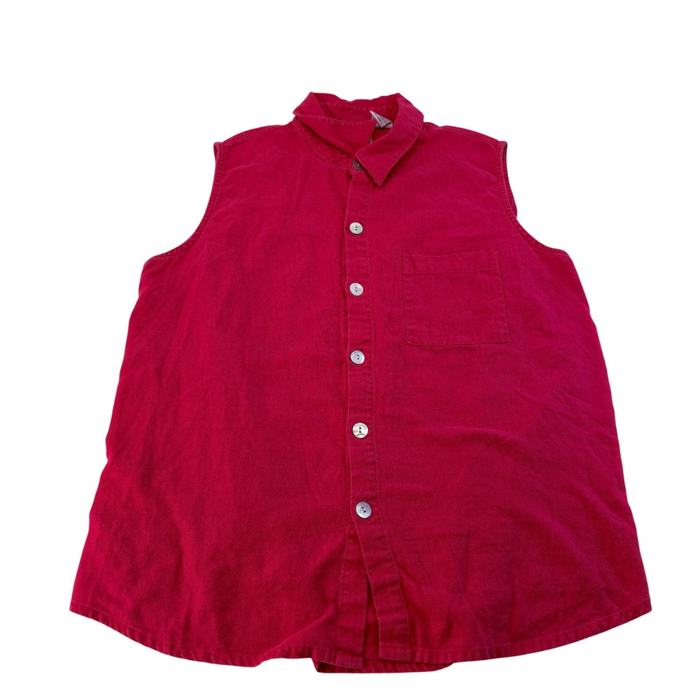 Giorgio Fiorlini Collection Red Linen Blend Sleeveless Button Down Shirt Large